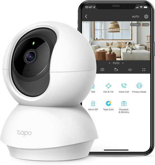 Tapo 2K Pan/Tilt Security Camera for Baby Monitor, Dog Camera W/ Motion Detection and Tracking, 2-Way Audio, Night Vision, Cloud &SD Card Storage, Works W/ Alexa & Google Home (Tapo C210)