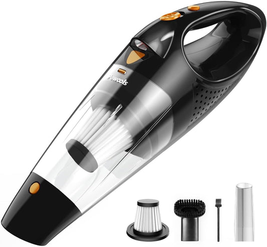 Handheld Vacuum Cordless Rechargeable with 2 Filters- Cordless Car Vacuum Cleaner High Power with Fast Cahrge Tech, Portable Hand Vacuum with Large-Capacity Battery, Orange